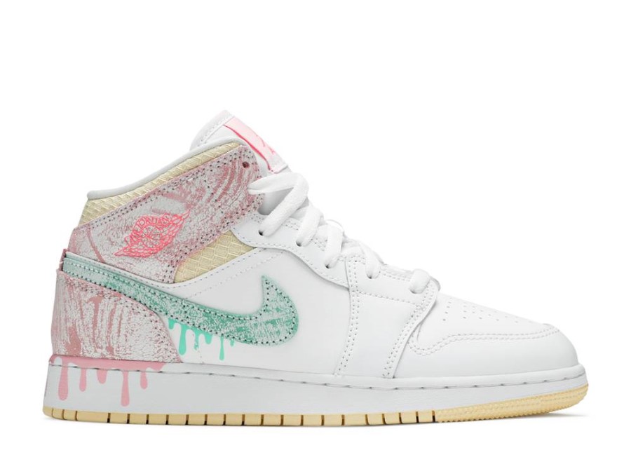 Air Jordan 1 Mid Se Gs Paint Drip White