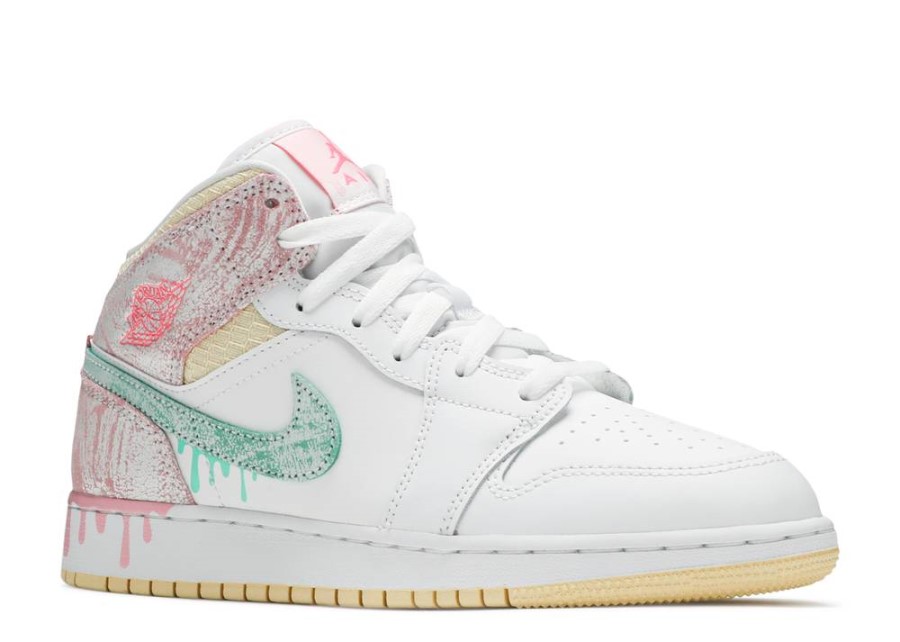 Air Jordan 1 Mid Se Gs Paint Drip White