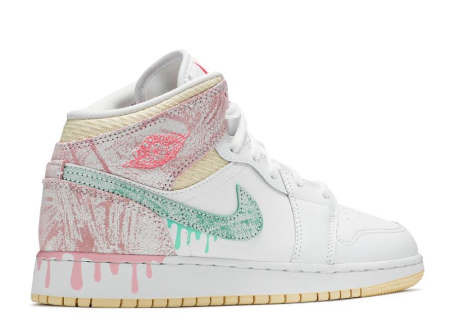 Air Jordan 1 Mid Se Gs Paint Drip White