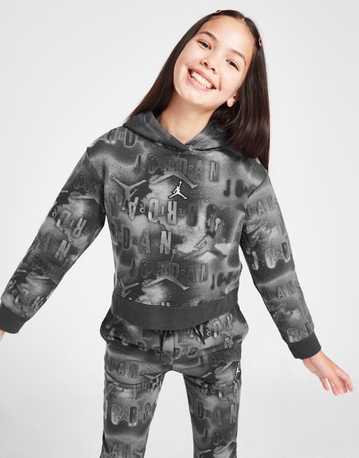 Jordanska Majica S Kapuljačom Za Djevojke S Tie Dye Printom, Crna