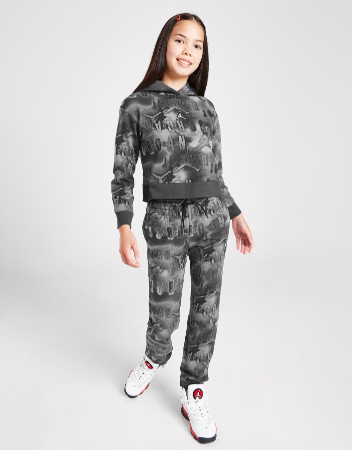 Jordanska Majica S Kapuljačom Za Djevojke S Tie Dye Printom, Crna