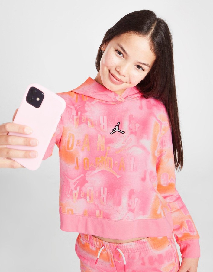 Majica S Kapuljačom Jordan Za Djevojke S Tie Dye Tie Dye Tie Dye Printom Na Cijeloj Površini, Junior Ružičasta