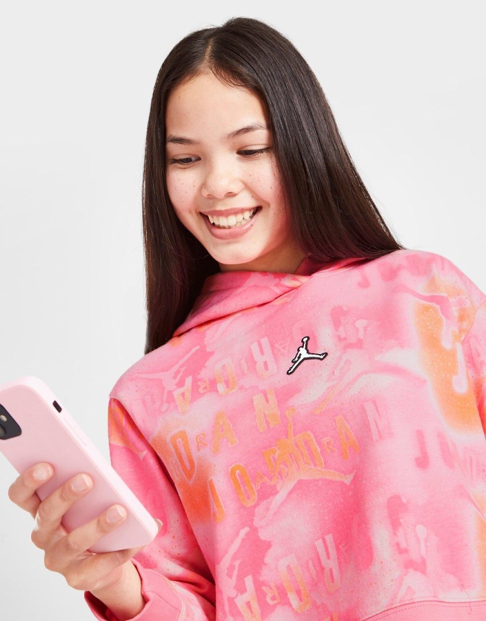 Majica S Kapuljačom Jordan Za Djevojke S Tie Dye Tie Dye Tie Dye Printom Na Cijeloj Površini, Junior Ružičasta