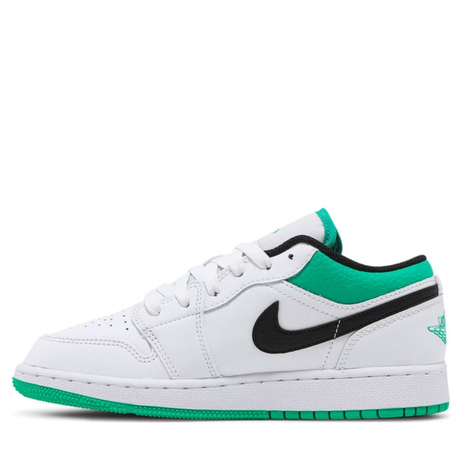 Air Jordan 1 Low White Lucky Green Tumbled Leather(gs)