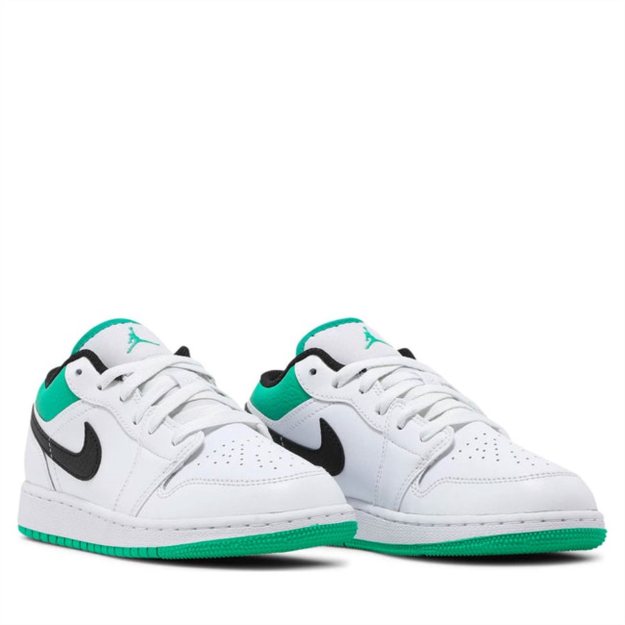 Air Jordan 1 Low White Lucky Green Tumbled Leather(gs)