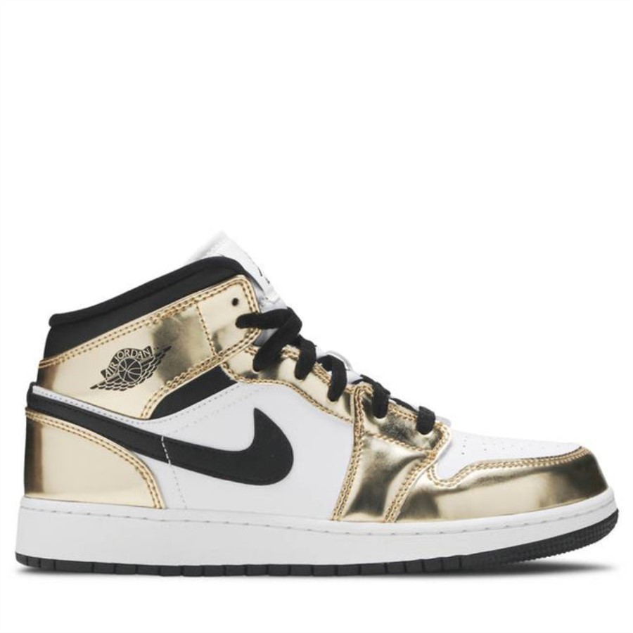 Air Jordan 1 Srednje Metalik Zlatno Crno Bijelo (gs)