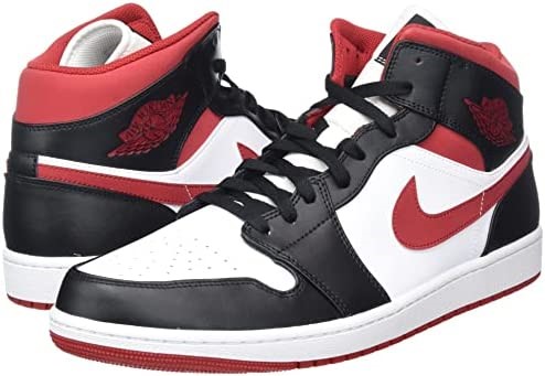 Air Jordan 1 Mid Nike Muške Tenisice Za Odrasle Bijele-teretanske Crveno-crne