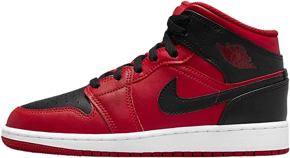 Velika Djeca Air Jordan 1 Mid Reverse Bred Gym Crveno-crno-bijelo