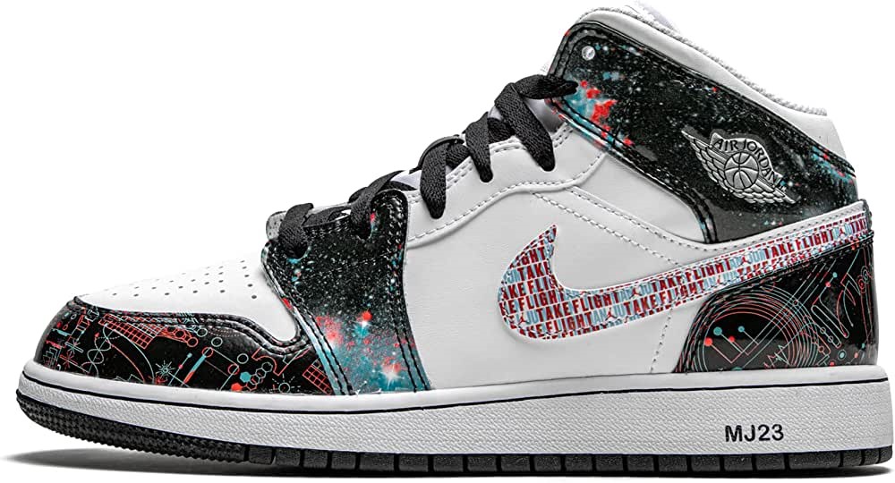 Youth Air Jordan 1 Mid Se Gs Kožne Sintetičke Tenisice Bijelo-sjajno Grimizno-plave