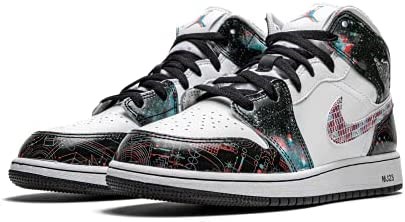 Youth Air Jordan 1 Mid Se Gs Kožne Sintetičke Tenisice Bijelo-sjajno Grimizno-plave